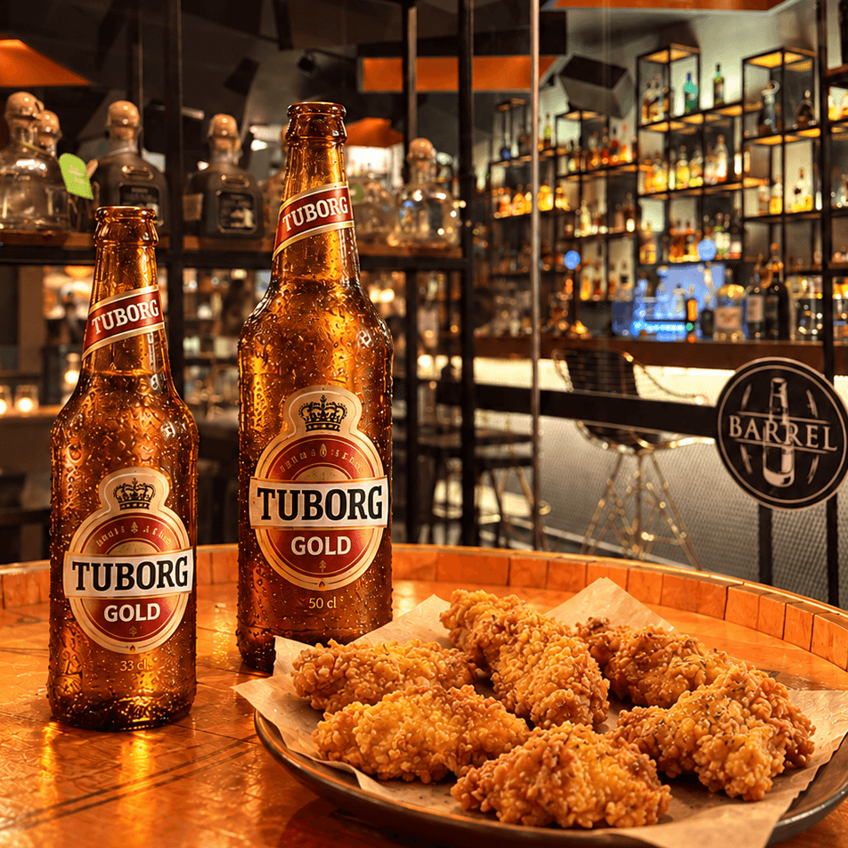 TUBORG 50 CL + CRISPY CHICKEN 6 PCS.