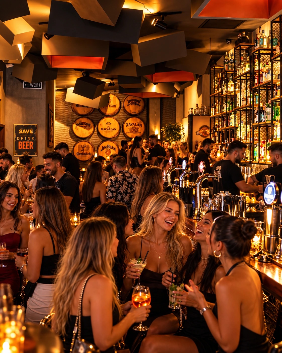 Illustrative promotional scene: Friends enjoying cocktails and conversation at Barrel Bar Alanya